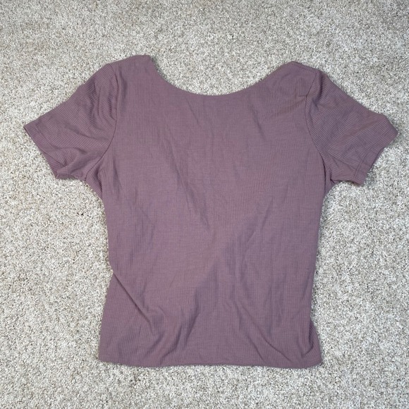 Hollister Ribbed Twist Back Top Short Sleeve Mauve Purple Size Large - Picture 1 of 6